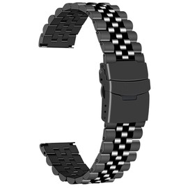 Juntan Watch Strap 20 mm 22 mm 24 mm for Men and Women 3D Five Rows Replacement Strap Metal Clasp Black/Silver, black, Classic bracelet