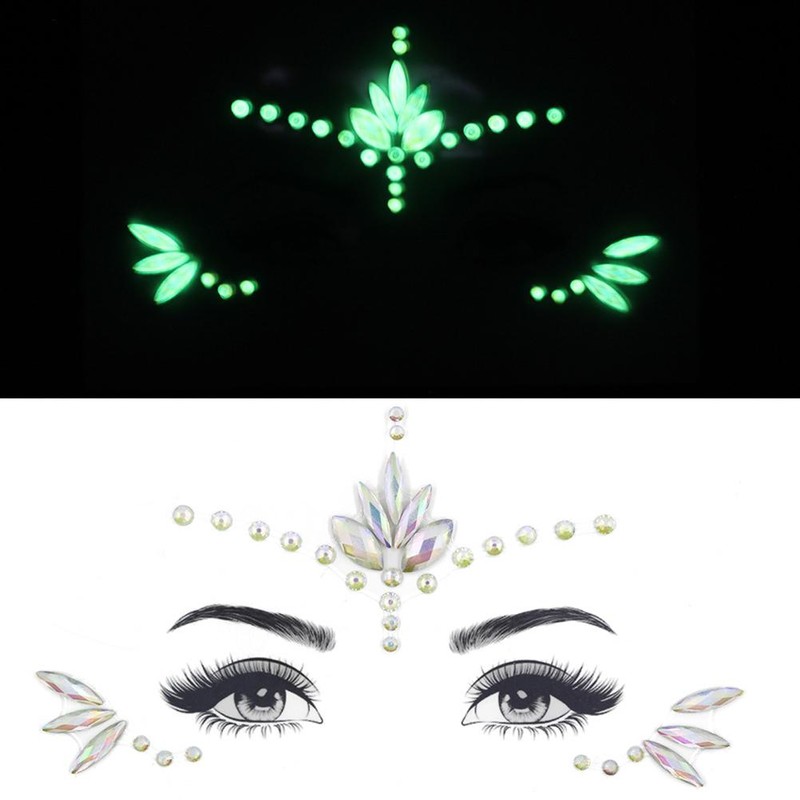 6Pcs Luminous Rhinestones Face Temporary Tattoos Glitter Festival Face Stickers