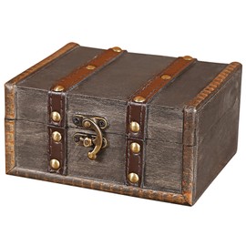 Wooden Crates Storage Boxes Treasure Chest Made of Leather Chest Made of Wood Vintage Wooden Treasure Chest Vintage Small Wooden Box Retro Wood for Home, Office, Room Decoration 15 x 12 x 7.5 cm