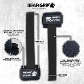 Bear Grip Power Straps Weight Lifting Straps - Black