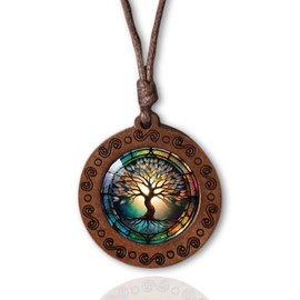 Tied By Love Boho Classic Spiritual Tree Of Life Wooden Pendant Necklace Men's Women's Jewellery Adjustable Rope Chain Punk Boho Neckwear Jewellery Unisex Gift 44cm - 88cm Faux Leather Chain (Classic)