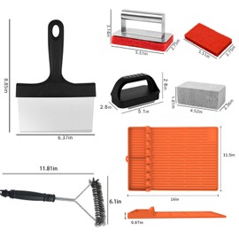 16PCS Blackstone Griddle Cleaning Kit – Complete Griddle Cleaning Kit with Stainless Steel Tools, Grill Stones, Scraper, Scouring Pads & Silicone Mat for Flat Top Grills