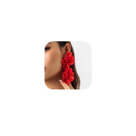 Big Flower Drop Earrings for Women double flower drop dangle earrings Long Fabric Flower Drop Earrings Exaggerated Satin Large Flower Long Tassel Drop Earrings Bohemian Large Floral Statement Earrings Fashion Floral Earrings Jewelry (Red)