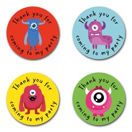 40mm Monster *Thank You For Coming To My Party* Round Stickers for Party Bags & Sweet Cones (48 x Stickers)