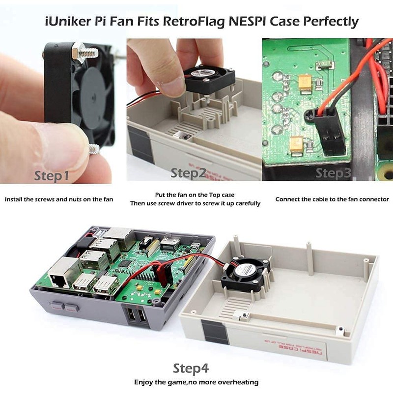 AOICRIE Quiet Fan for Raspberry Pi, 4-Pack Cooling Fan, 3.3-5VDC,