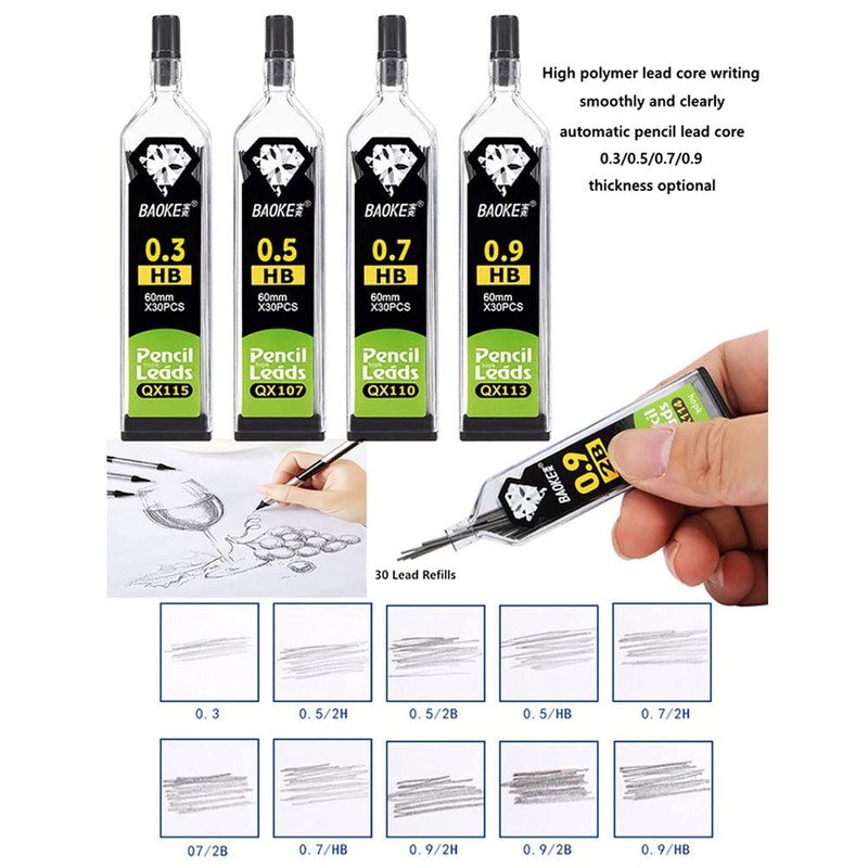 Mechanical Pencil Leads, 0.9mm 2H Pencil Refill Lead, Break Resistant