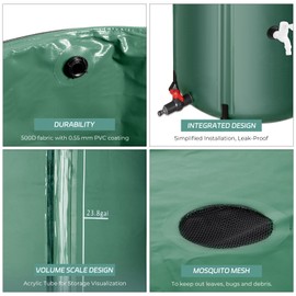 Rain Barrels to Collect Rainwater from Gutter - Rain Collection Barrel Water Barrel Rainwater Collection System Collapsible Rain Barrel Include Filter Two Spigots and Overflow Kit 100 Gallon, Green