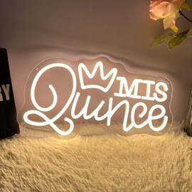 Brochao Mis Quince Neon Sign for Wall Decor Dimmable LED Sign Neon Lights for Bedroom Light Decoration for Birthday Party Room Decoration Gift for Girl Kid Lover 40CM*23CM Warm White