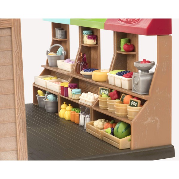 Li'l Woodzeez Store Playset – Hoppin' Farmers Market – 97pc Toy Market Set with Play Food and Shopping Accessories – Toys for Kids Aged 3 and Up