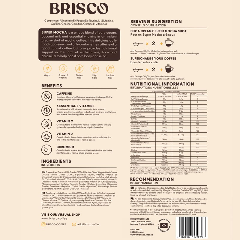 BRISCO Super Mocha: Smart Multivitamin Coffee with 14 Essential Vitamins