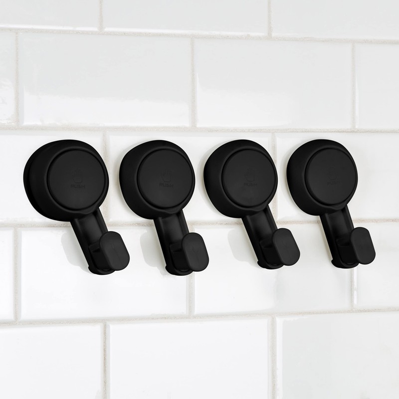 Bath Bliss 4 Pack Gel Matte Black Suction Power Hook,