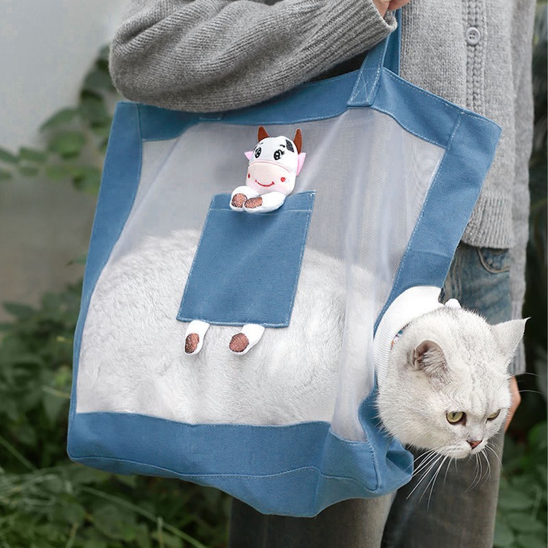 Cat Carrier Handbag Breathable Mesh Canvas Sturdy Soft Comfortable Traveling