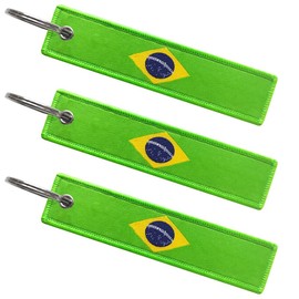 FHZJKJX 3 Pack Brazil Flag Brazilian Flag Keychain Tag with Key Ring - Keys, Cars, Motorcycles, Backpacks, Luggage and Gifts - EDC