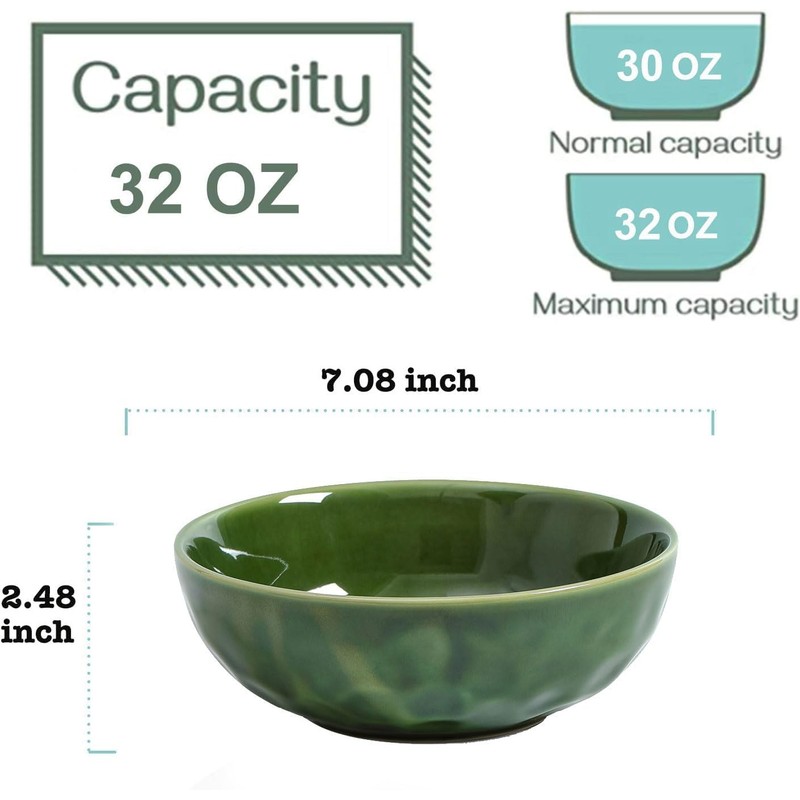 vicrays Ceramic Pasta Bowls Set, 32 Ounce Soup Bowls, Large