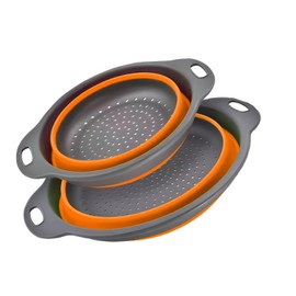 Silicone Colander Collapsible Strainers Set for Kitchen- 2 Pack (3Qt, 4Qt) -Over Home Draining Basket, Food Vegetables & Fruits-Dishwasher Safe, Space Saving Design (Orange)