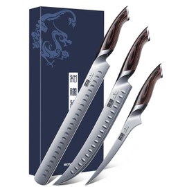 HOSHANHO Carving Knife Set 3PCS, Japanese High Carbon Steel Brisket Slicing Knife Sets with Ergonomic Pakkawood Handle, Butcher Knife Breaking Knife Boning Knife for Meat Cutting