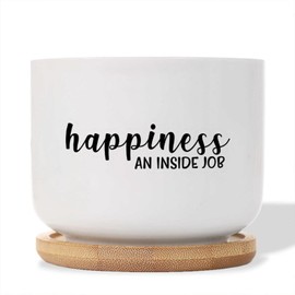DecStic Happiness an Inside Ceramic Planter Bible Verse Pots for Plants with Drainage Holes and Saucers Pot for Outdoor Garden Home Plant