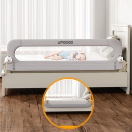 UPGOGO Folding Bed Rail for Toddlers,Baby Bed Rail Guard with Reinforced Anchor Safety System,Fit Bunk,Full Size,Queen,King,Twin(Grey,71"x23.6")