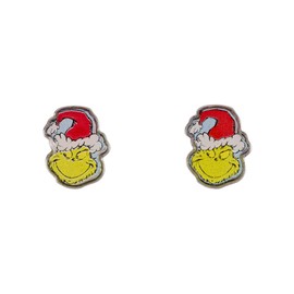The Grinch Womens Girls Christmas Stud Earrings and Pendant Necklace Jewellery Gift Set