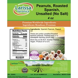 Peanuts, Roasted Spanish, Unsalted (No Salt) (4 oz, ZIN: 526002) - 2 Pack