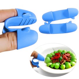 1 Pair Mini Silicone Finger Oven Mitts Heat Cold Dirty Hurt Resistant, Versatile Little Tool Such as Pot Holders, Finger Food Tongs, Coffee Filter Separators Clips (Blue)