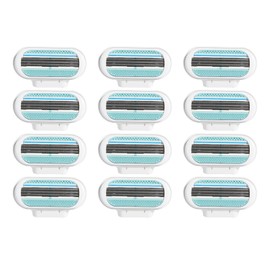 Pack of 12 Razor Blades Compatible with Gillette Venus Smooth Razor Blades, Women's Replacement Blades, Women's Razor, 3-Blade Razor, Protective Cushion, Surrounded Body Contours, Blue