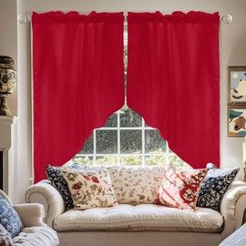 Qklasnbdtg Red Solid Swag Curtains Valance for Kitchen Windows, Pure Color Wide Rod Pocket Curtain Drapes, Bedroom Bathroom Cafe Living Room Light Filtering Drapery Panels, 56" W x 36" H