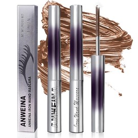 2PCS Iron Wand Mascara, Telescopic Tubing Mascara Black Washable Metal WandMascara, 3D Curling Iron Wand Fiber Lash ExtensionMascara Non-Clumping Smudge-Proof Long Lasting No-Flake (brown)