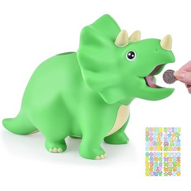 Dinosaur Piggy Bank for Kids, Unbreakable Plastic Money Coin Bank for Boys and Girls, Great Gifts for Birthday, Easter, Christmas (Green)