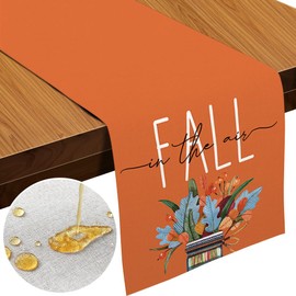 Cirzone Waterproof Autumn Table Runner, 40 x 140 cm, Fashion Flowers, Orange, Autumn Decorative Table, Autumn Decoration for Holiday, Party, Indoor and Outdoor Use