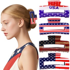 4Pcs American Flag Claw Clips USA Patriotic 4th of July Design Hair Accessories Red White and Blue Hair Clips for Independence Day Veterans' Day