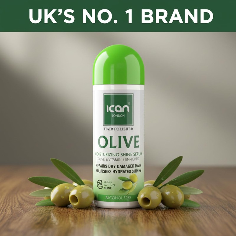 ican London Hair Polisher Olive Moisturizing Shine Serum Alcohol Free