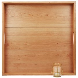 MAGIGO 24 x 24 Inches Large Square Cherry Wood Ottoman Tray with Handles, Serve Tea, Coffee or Breakfast in Bed, Classic Wooden Decorative Tray
