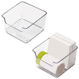 ASTIMESA Clear Acrylic Sticky Note Holder, 3.7 x 3.7 x 2.4 In Clear Acrylic Notepad Holder, Memo Pad Sticky Note Dispenser Desk Organizer for School Dorm Office Home Supplies (2 pcs)