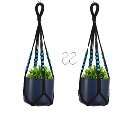 2-Pack Macrame Plant Hanger with Wooden Beads, Boho Style, Black Color, Short Size for Small Pot, Indoor Hanging Planter Black Length: 20" (No Pot and Plant Included)