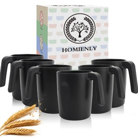 Homienly Wheat Straw Coffee Mugs 6 PCS, Alternative to Plastic Mugs with Handles, Unbreakable Coffee Mugs, Reusable Camping Mug Drinking Cups Set, Microwave and Dishwasher Safe Cups for Kitchen(Black)