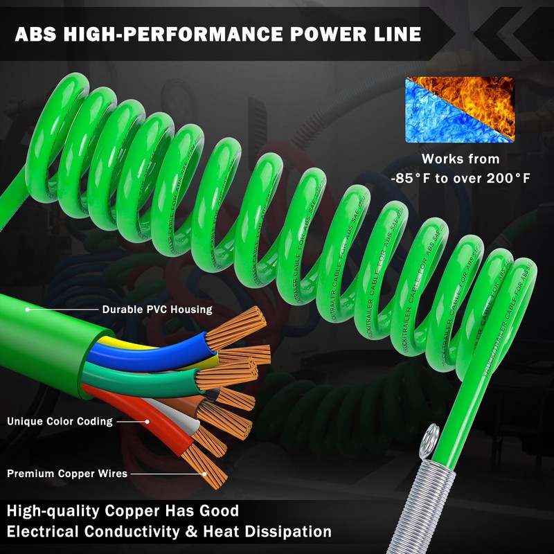 CheeMuii 15 Ft Coiled Air Brake Hoses & ABS Electrical