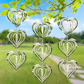 DECYOOL Heart Shaped Bird Scare Discs Set Device with Double-Sided Metal Reflection for Scaring Birds and Avoiding Bird Strikes for Windows Away for Courtyard Farms Outdoor Decoration Wind Rotators