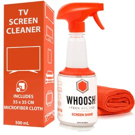 WHOOSH! Pro Limpiador de Pantallas de TV Rellenable 500ml y Paño Microfibra - Limpiador sin Rayas para Pantallas Planas, OLED, LCD, Smart TV y Monitores - No Tóxico e Inodoro - Kit de Limpieza