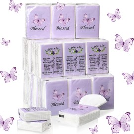 Harloon 30 Pack Christian Facial Pocket Tissues, 3 Ply Travel Size Mini Facial Tissues Bulk with Purple Butterfly Religious Gift for Church Event Wedding Travelling Supplies, 7 Sheets Per Pack