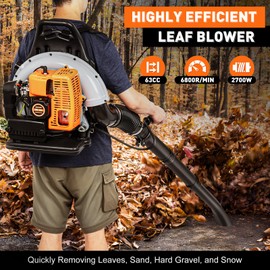 63CC 2-Stroke Leaf Blower Backpack Leaf Blower Powerful Engine Leaf Blowers, 6800r/Min, 0.47Gal Large Tank, 2.7KW Leaf Sweeping Machine for Yard Maintenance (63CC 2-Stroke)