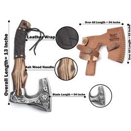 QEPAA CRAFTS 13” Inch Hand-Forged Viking Axe- Ash Wood Handle Hatchets and Axes with Leather Wrap, Wood Splitting Axe, Camping Axe, Throwing Axes and Tomahawks - Gift for Him (Valknut)