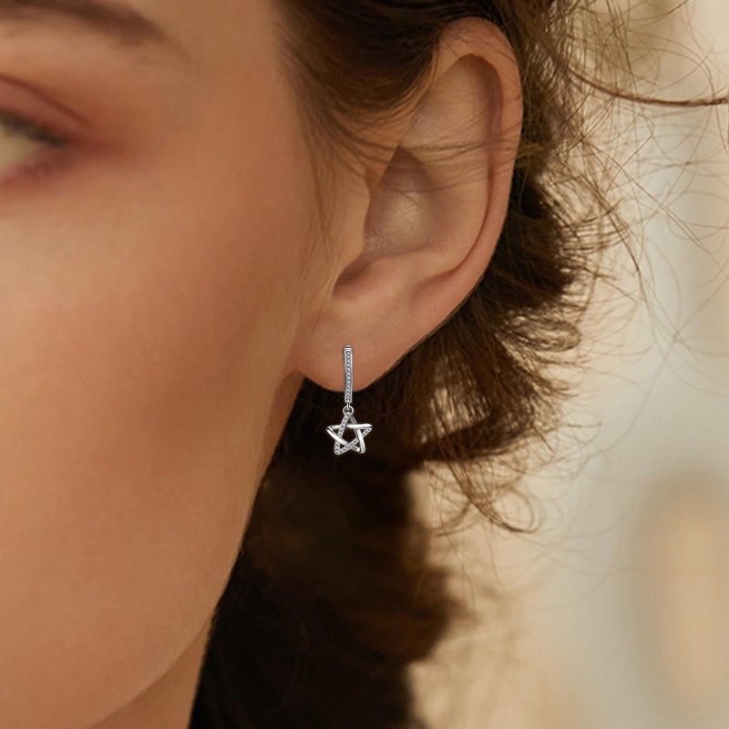 Sterling Silver Star Earrings for Women - Hypoallergenic Star-Shaped Hoop