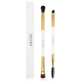 Docolor Duo Cepillo de Cejas con Pincel de Sombra de Ojos, Pincel de Cejas en Ángulo Profesional de 2 Piezas y Cepillo Spoolie con Brocha de Sombra de Ojos y Brocha de Mezcla（blanco/dorado）