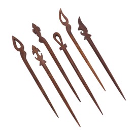 Zap impex 6 Pieces Wooden Hair Sticks Hair Clips Vintage Japanese Hair Pins for Rollers Hair Pins for Women Long Hair Chignon Maker (Brown) (Various Design) (Single Stick)