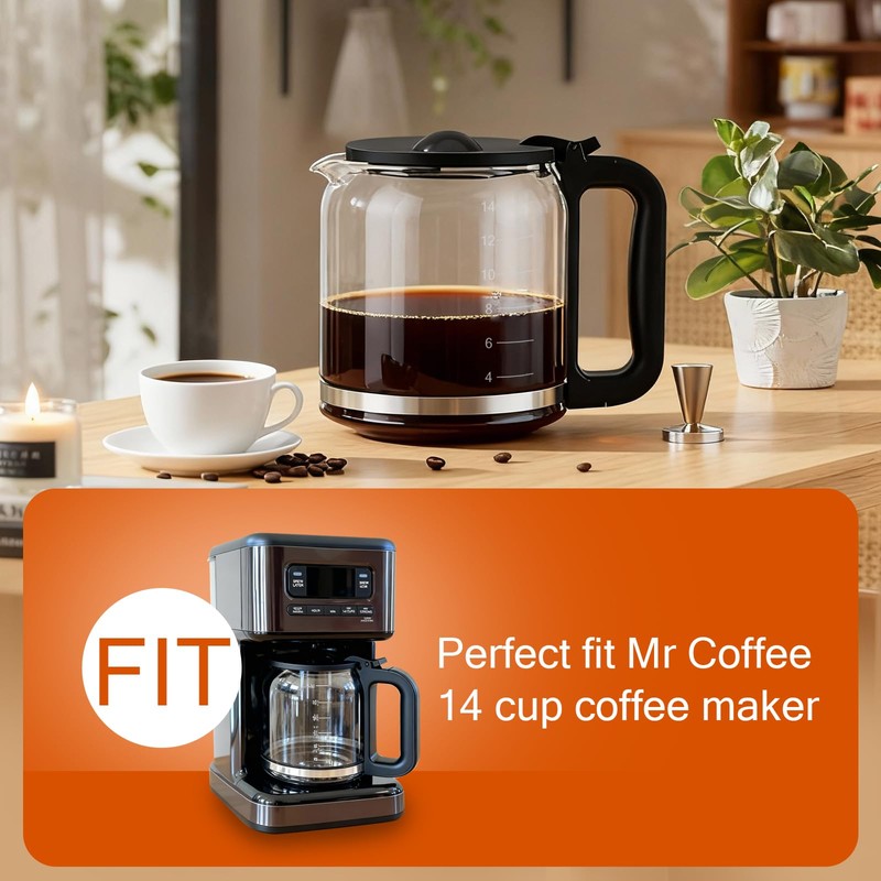 14 cups coffee maker replacement pot, compatible with mr coffee