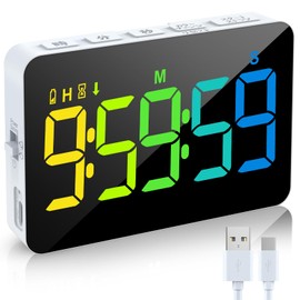 Blueekin Timer Kitchen LED Large Screen Count Up/Down Digital Timer 9 Hours 59 Minutes 59 Seconds Adjustable Volume Vibration Mute Stopwatch USB-C Charging Magnetic Lightweight for Conference Sports