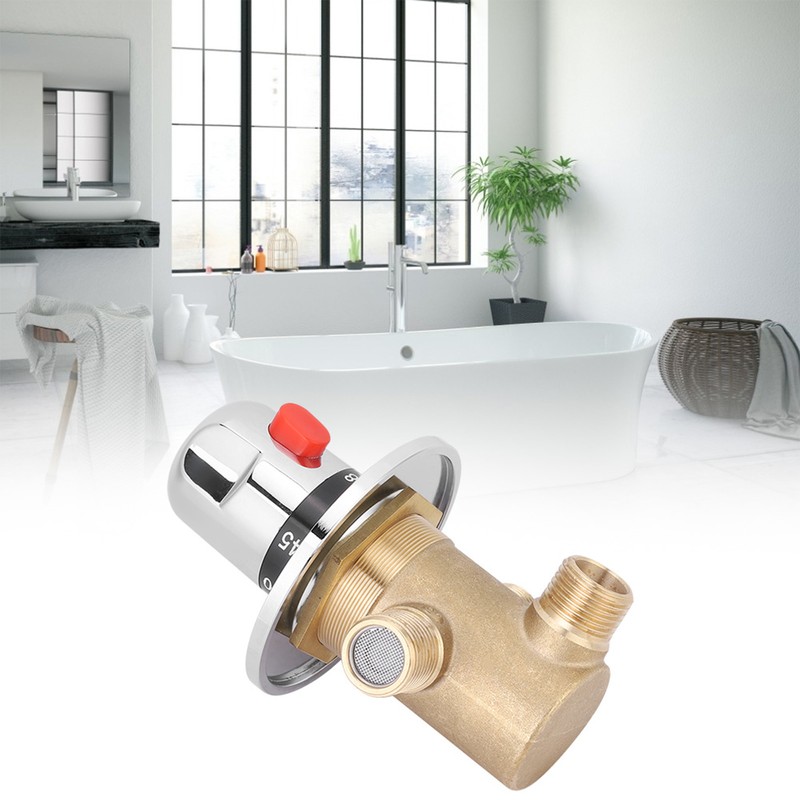 G1/2in 3 Way Brass Thermostatic Mixing Valve Faucet Temperature Mixer