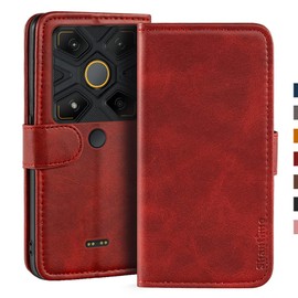 Shantime Stylish Leather Wallet Case Compatible with AGM Glory G1S Pro, Magnetic Shockproof Flip Cover with Card Holders, Photo Frame and Kickstand(Red)