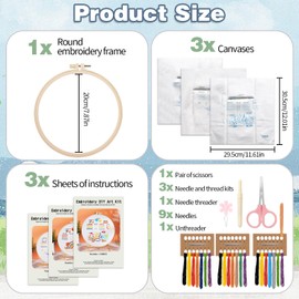 FIHODONE Embroidery Kit for Beginners, Embroidery Kits for Adults, Tapestry Kits for Adults, Cross Stitch Kits, Embroidery Patterns Craft Kits with Floral Patterns, Colored Threads, Needles, Hoops